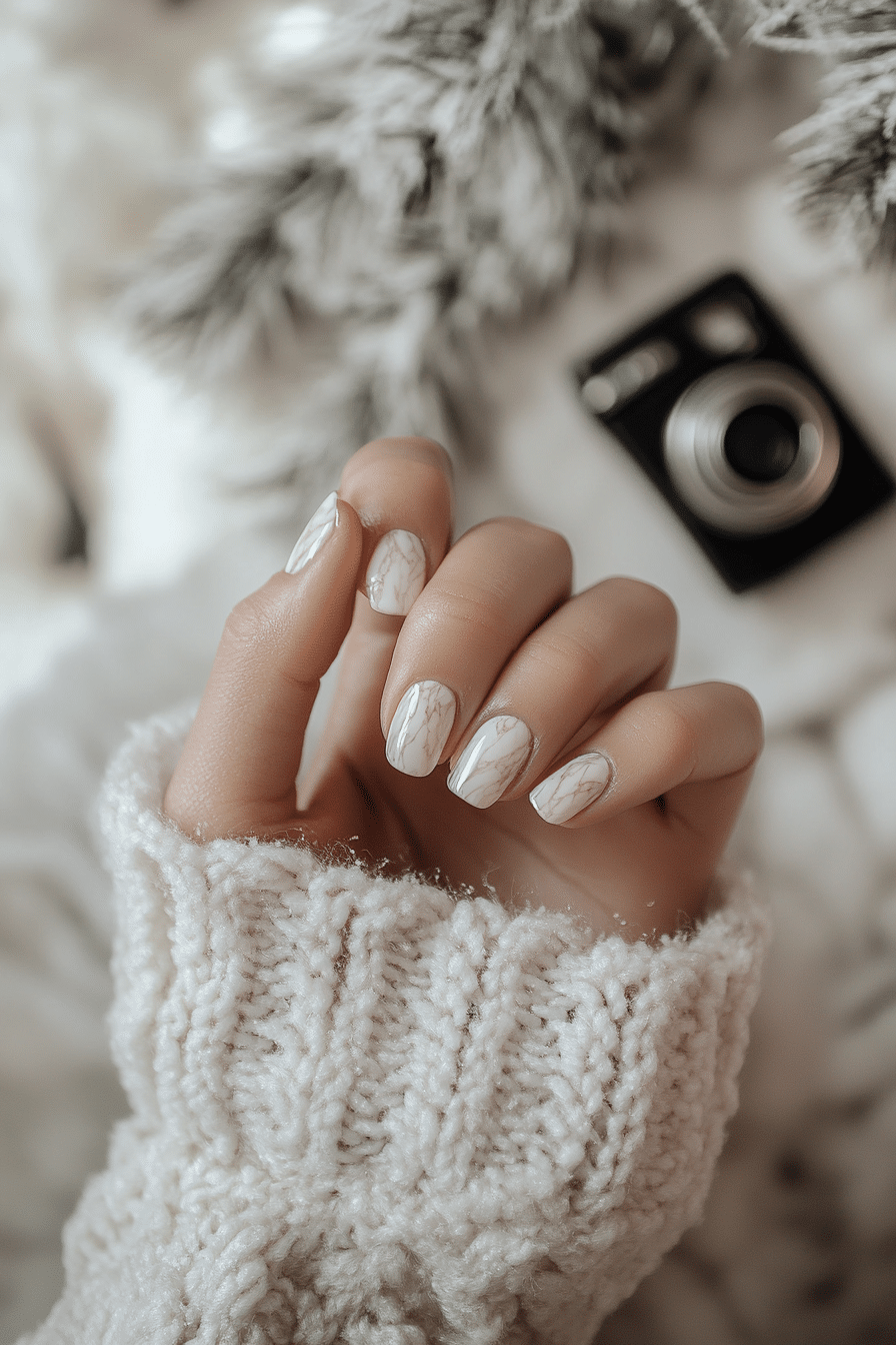 5. Soft White Marble (White Winter Nail Design Ideas) - White Winter Nail Design Ideas