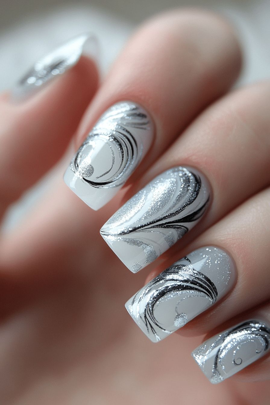 9. Snowstorm Swirls (White Winter Nail Design Ideas) - White Winter Nail Design Ideas