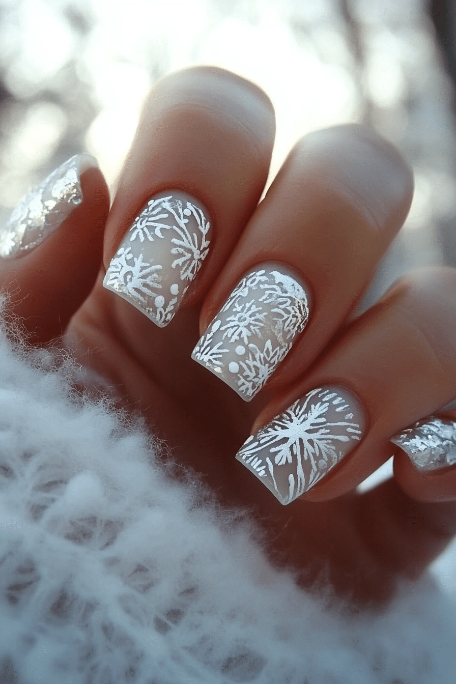 10. Winter Lace Overlay (White Winter Nail Design Ideas) - White Winter Nail Design Ideas