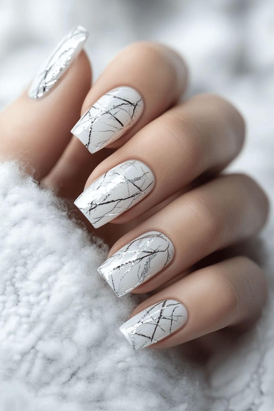 13. Ice Crystal Veins (White Winter Nail Design Ideas) - White Winter Nail Design Ideas