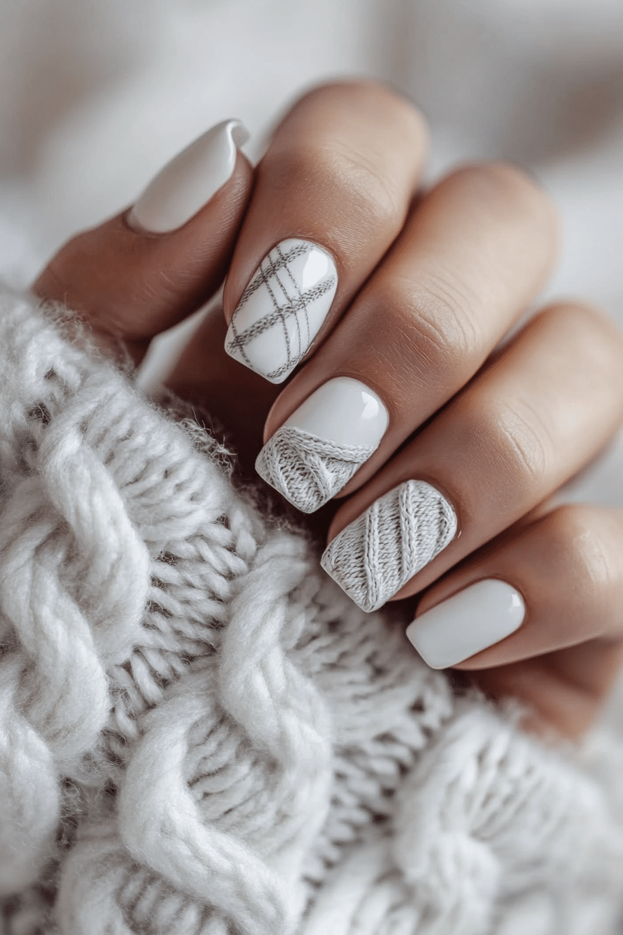 24. Woolen Flannel Look (White Winter Nail Design Ideas) - White Winter Nail Design Ideas