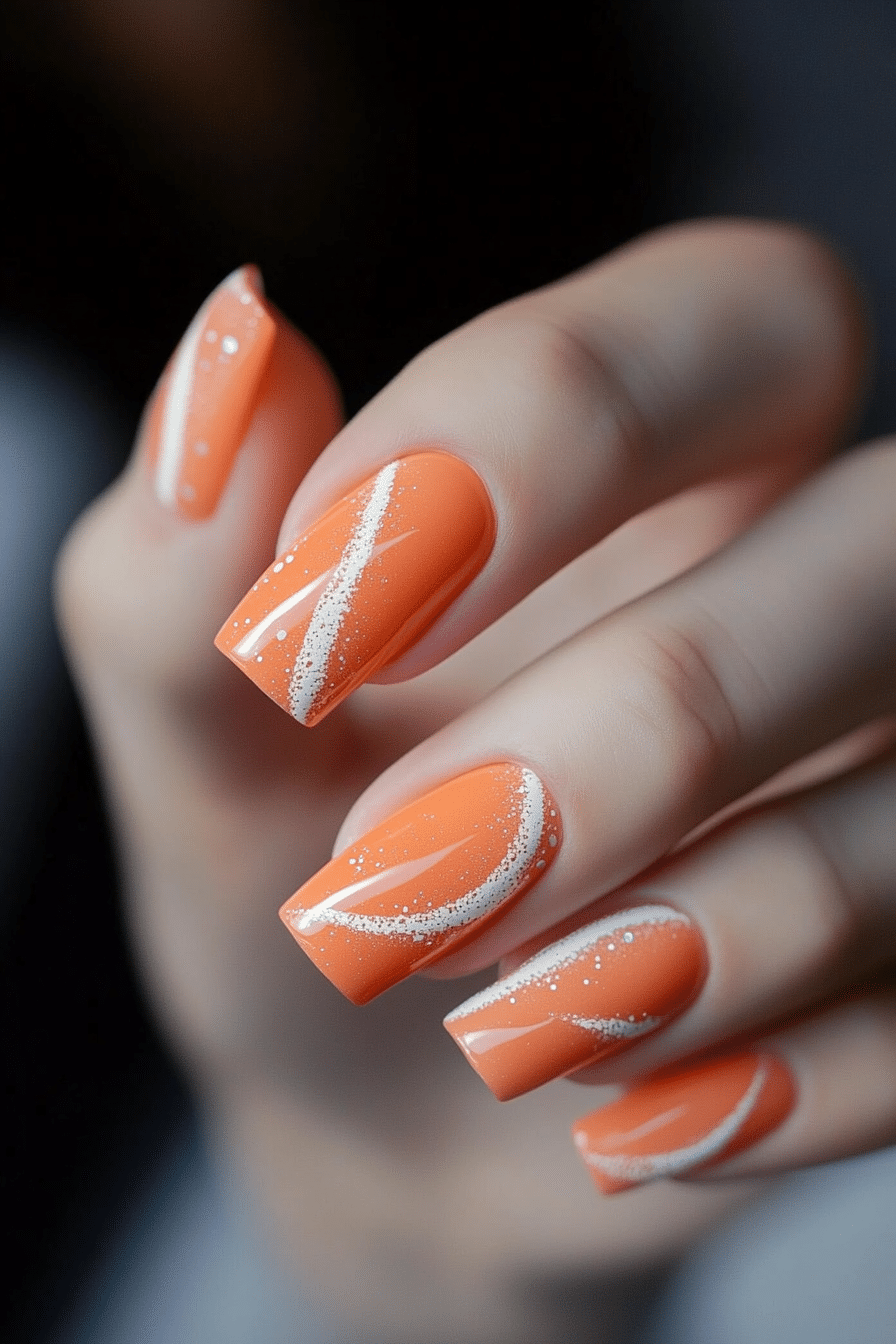 3. Coral Line Art Accents (Orange Color Nail Design Ideas) - Orange Color Nail Design Ideas
