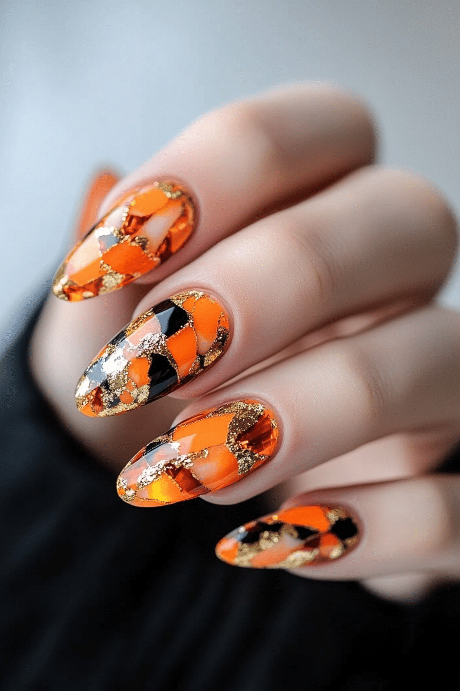 7. Mandarin Mosaic Design (Orange Color Nail Design Ideas) - Orange Color Nail Design Ideas
