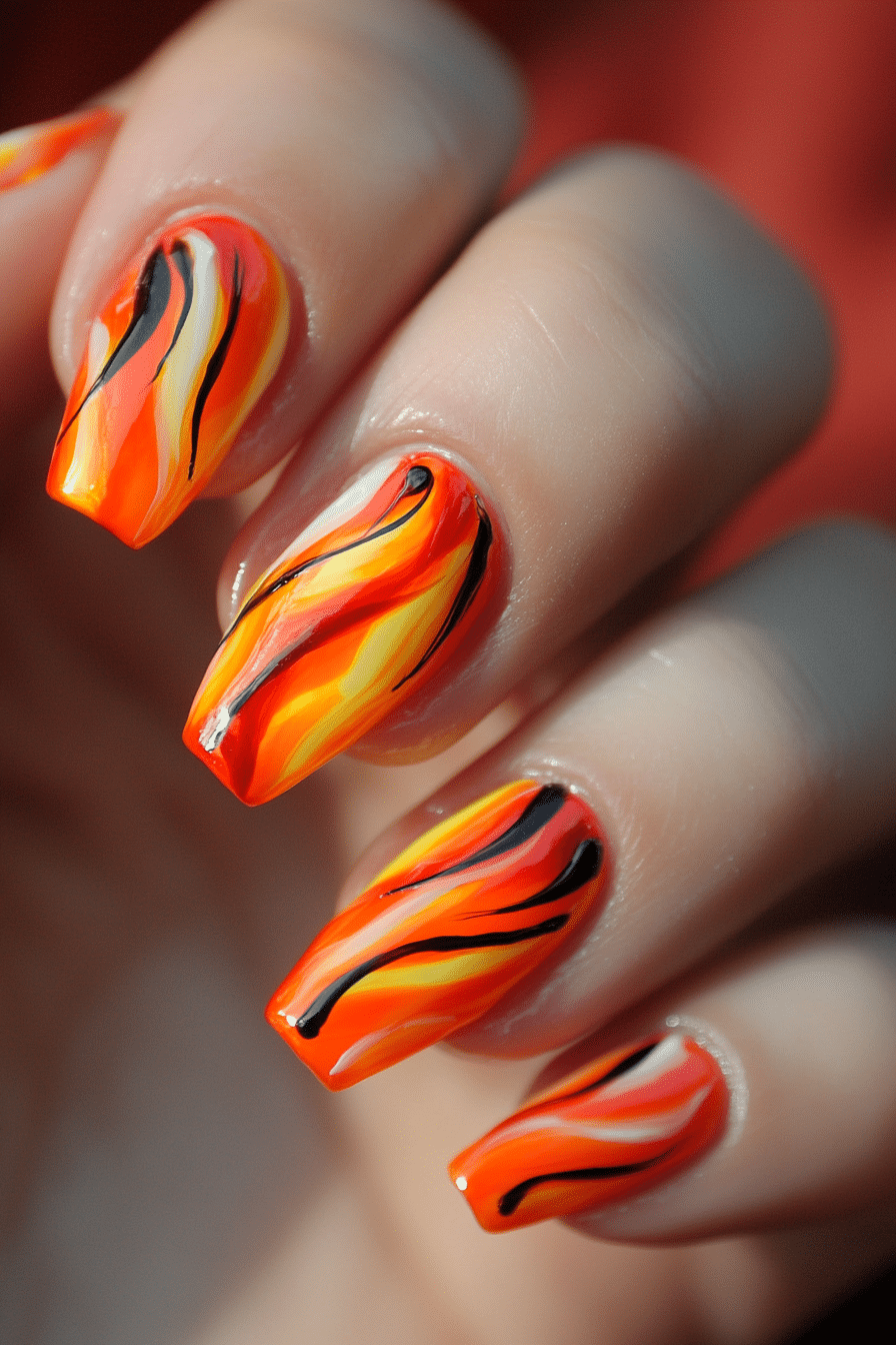12. Amber Flame Nail Art (Orange Color Nail Design Ideas) - Orange Color Nail Design Ideas