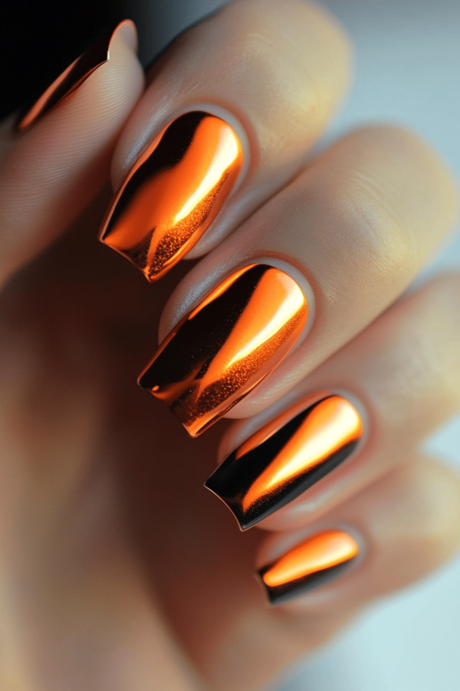 13. Orange Chrome Shine (Orange Color Nail Design Ideas) - Orange Color Nail Design Ideas
