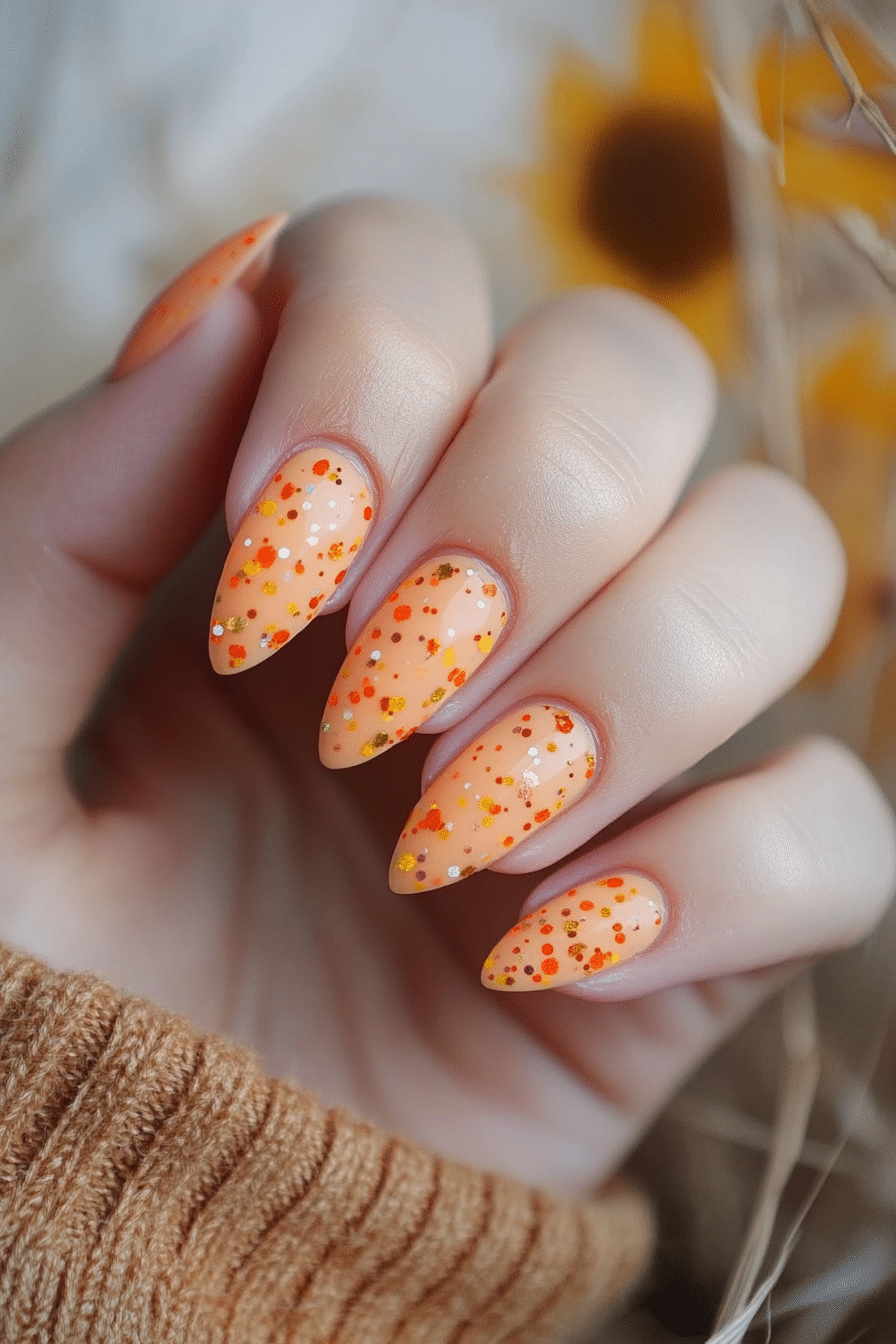 22. Orange Confetti Specks (Orange Color Nail Design Ideas) - Orange Color Nail Design Ideas