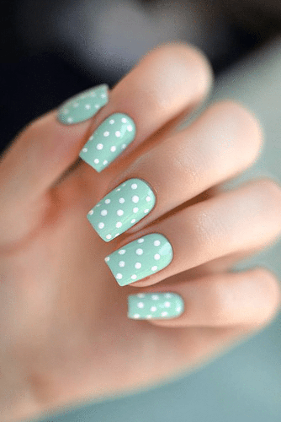 3. Minty Dots (Short Spring Break Nail Design Ideas) - Short Spring Break Nail Design Ideas