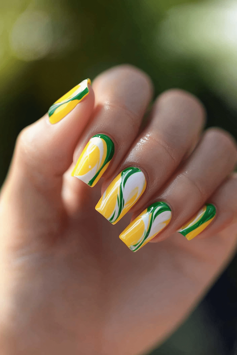 6. Lemon Squiggle (Short Spring Break Nail Design Ideas) - Short Spring Break Nail Design Ideas