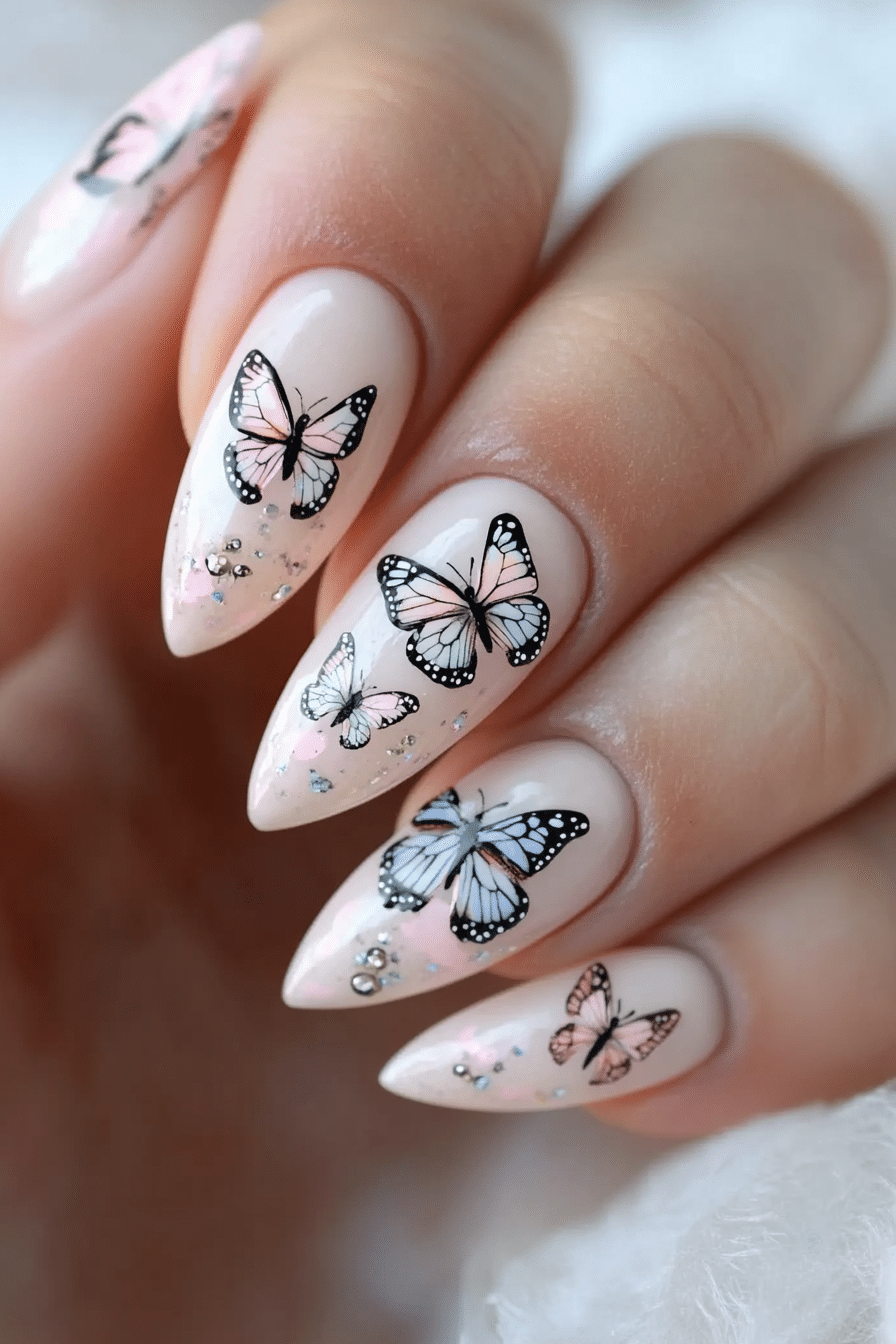 8. Butterfly Blush (Short Spring Break Nail Design Ideas) - Short Spring Break Nail Design Ideas