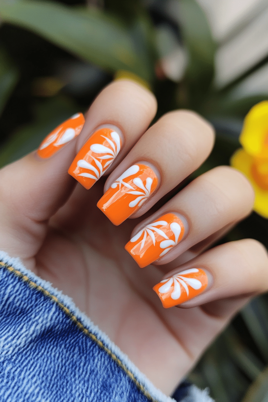 9. Tangerine Burst (Short Spring Break Nail Design Ideas) - Short Spring Break Nail Design Ideas