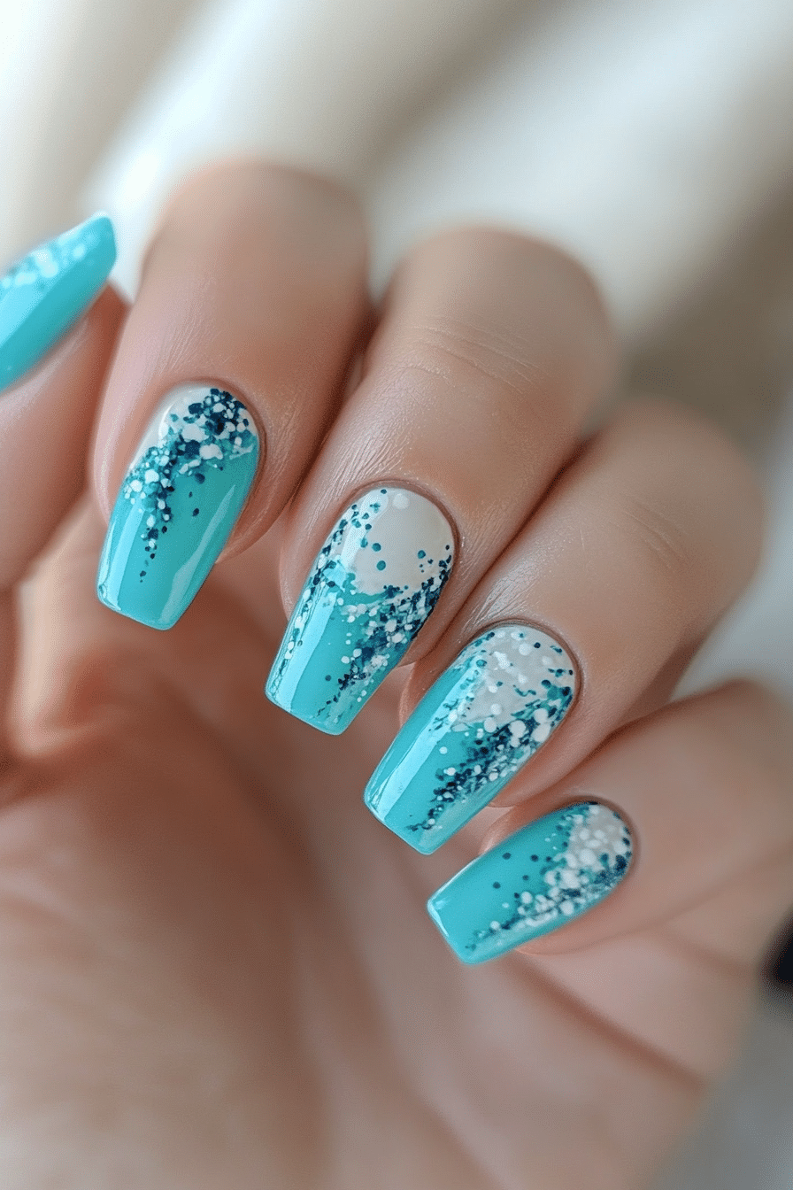 13. Aqua Splash (Short Spring Break Nail Design Ideas) - Short Spring Break Nail Design Ideas