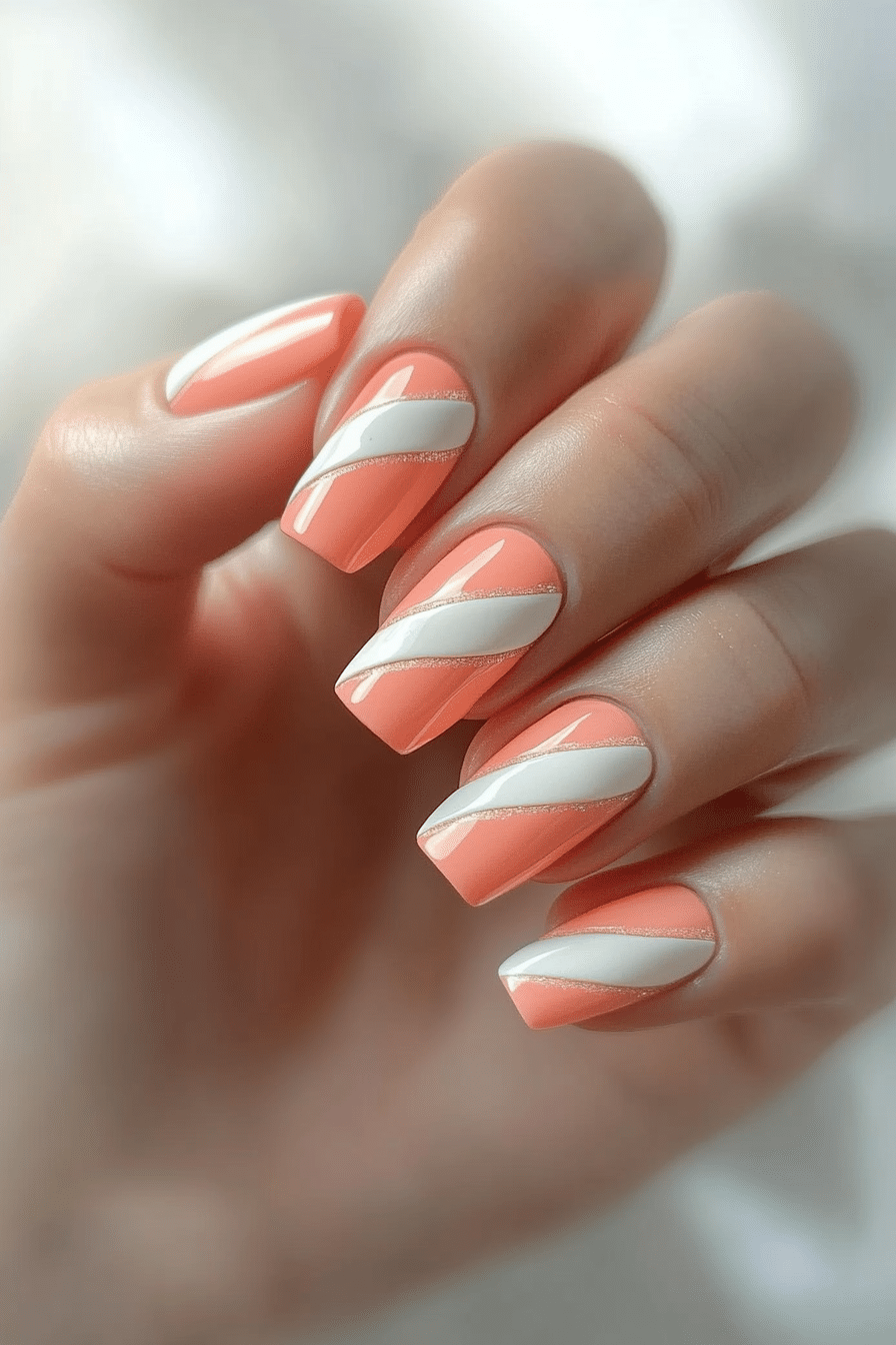 15. Coral Lines (Short Spring Break Nail Design Ideas) - Short Spring Break Nail Design Ideas