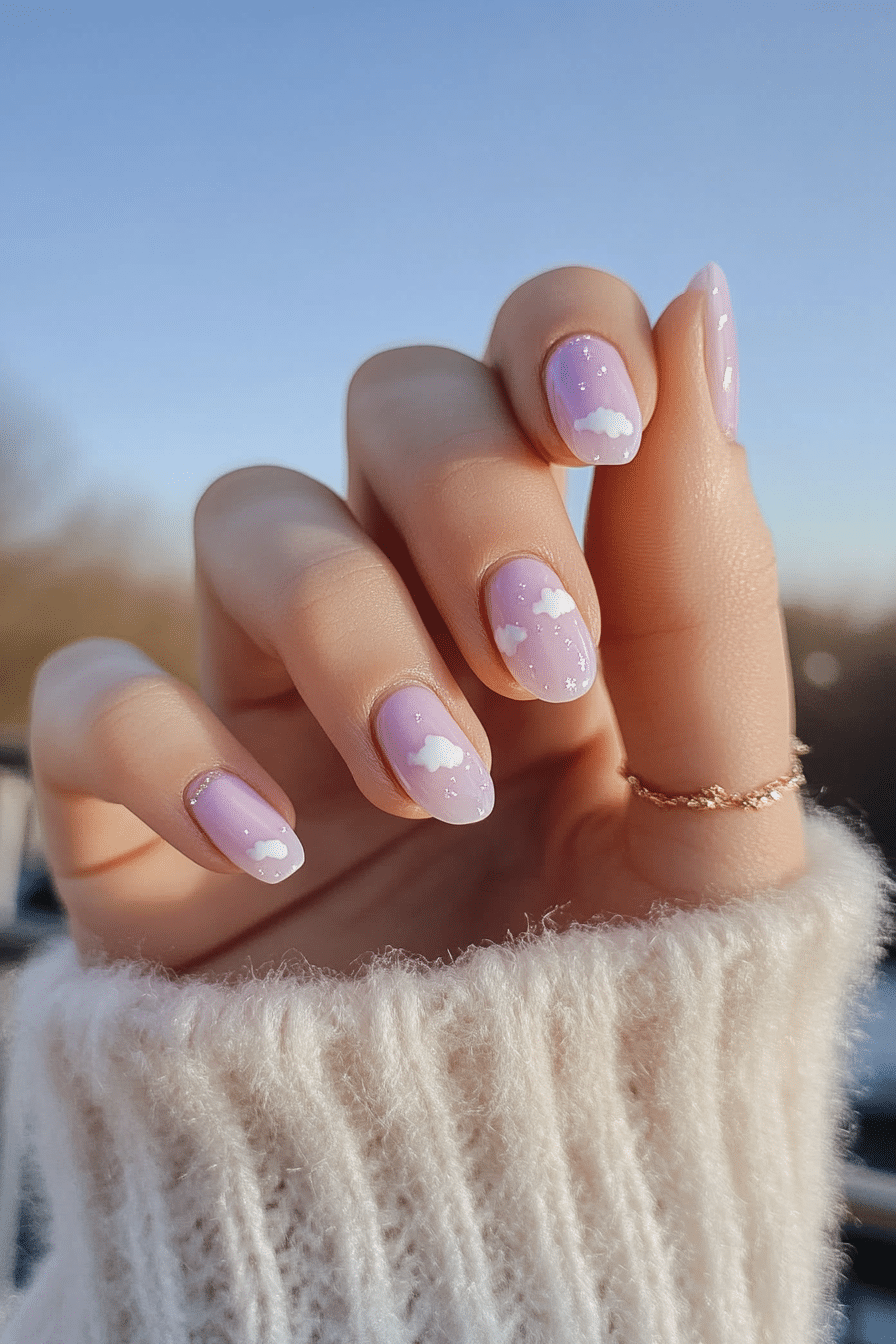 17. Lilac Cloud Puff (Short Spring Break Nail Design Ideas) - Short Spring Break Nail Design Ideas