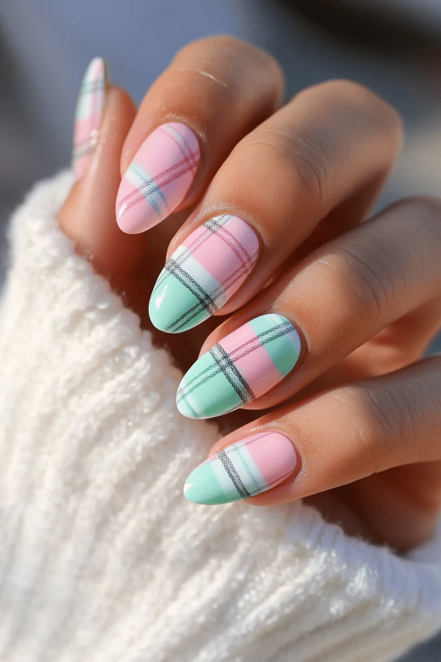 18. Spring Plaid Pop (Short Spring Break Nail Design Ideas) - Short Spring Break Nail Design Ideas