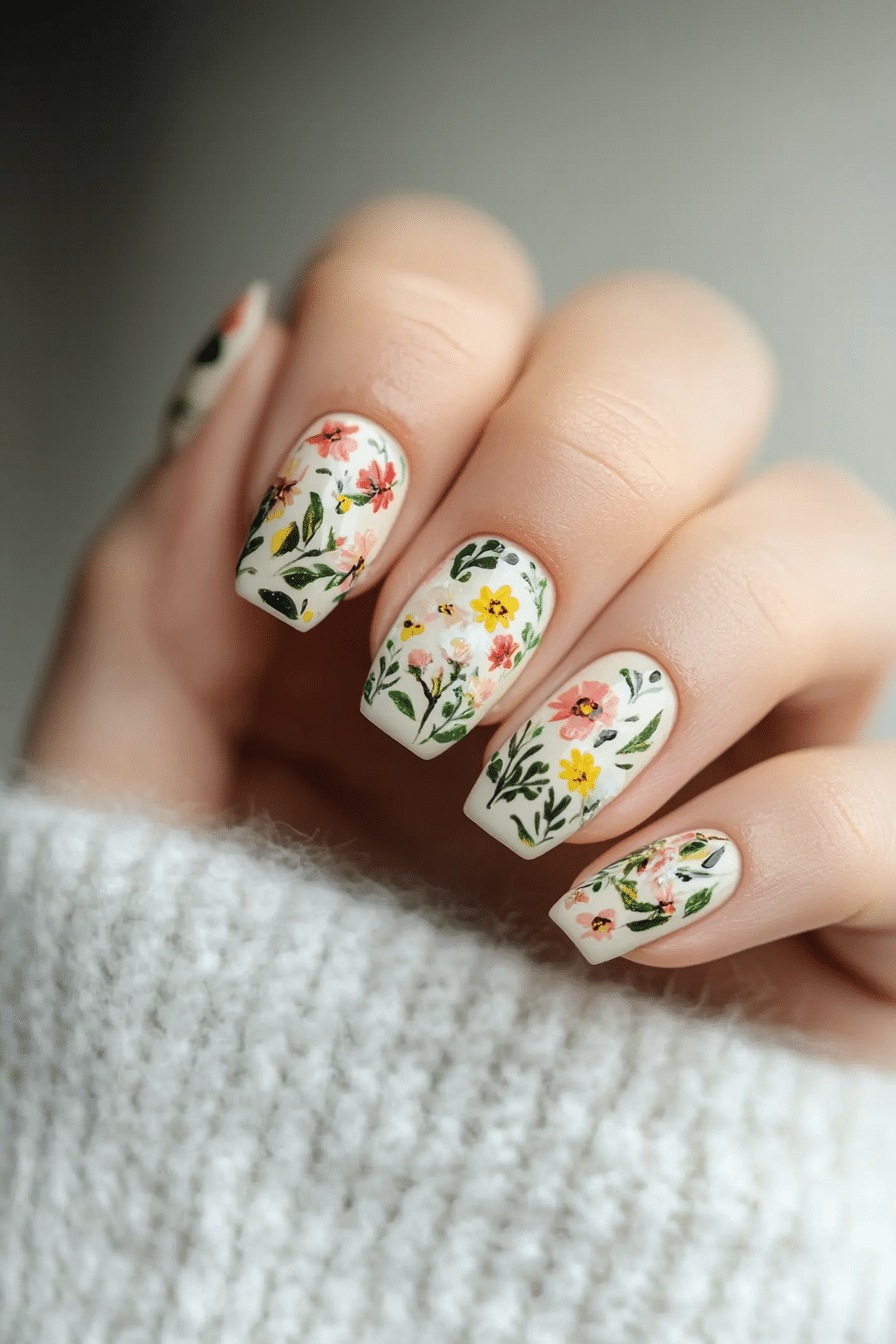 19. Floral Patchwork (Short Spring Break Nail Design Ideas) - Short Spring Break Nail Design Ideas