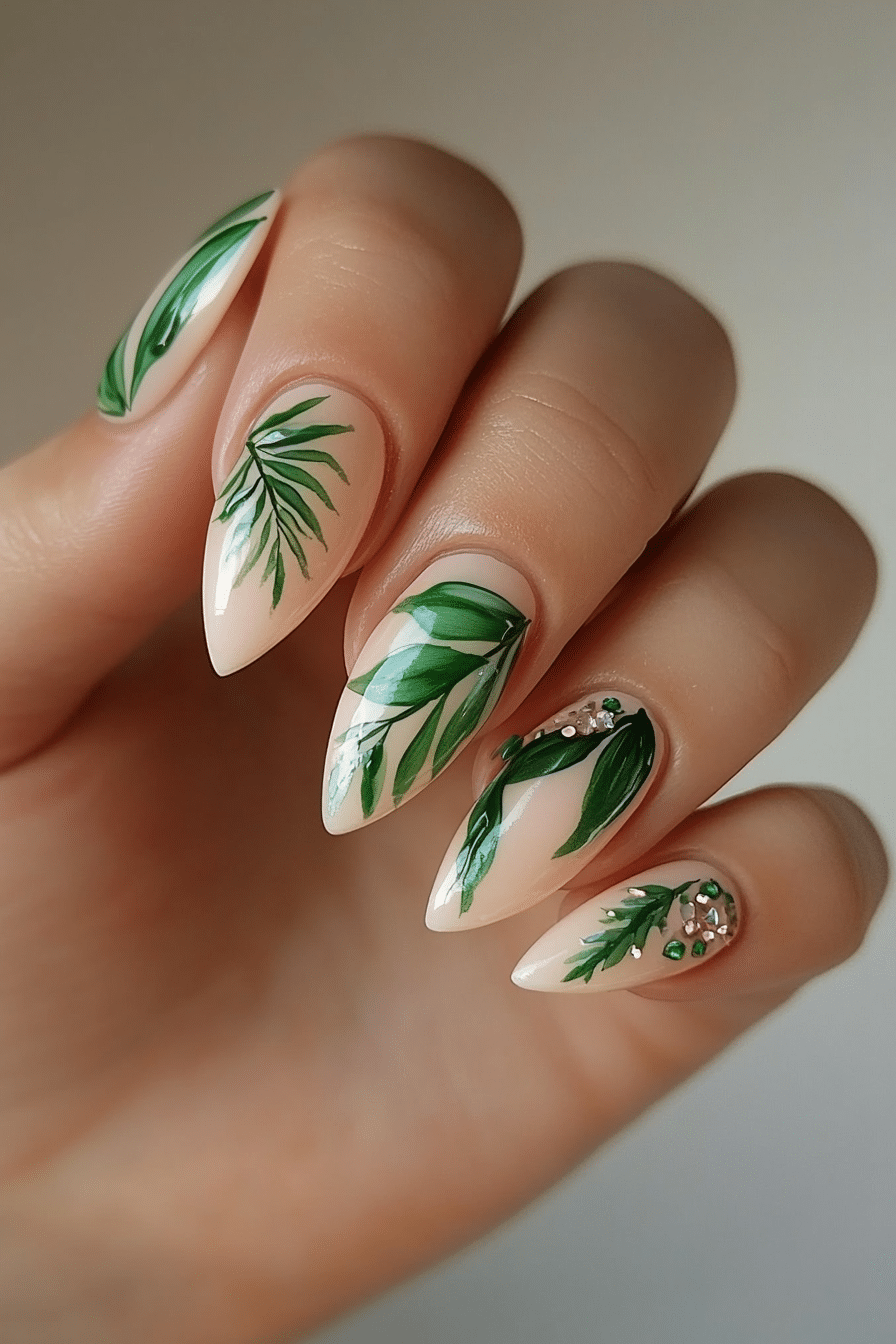 20. Tropical Leaves (Short Spring Break Nail Design Ideas) - Short Spring Break Nail Design Ideas