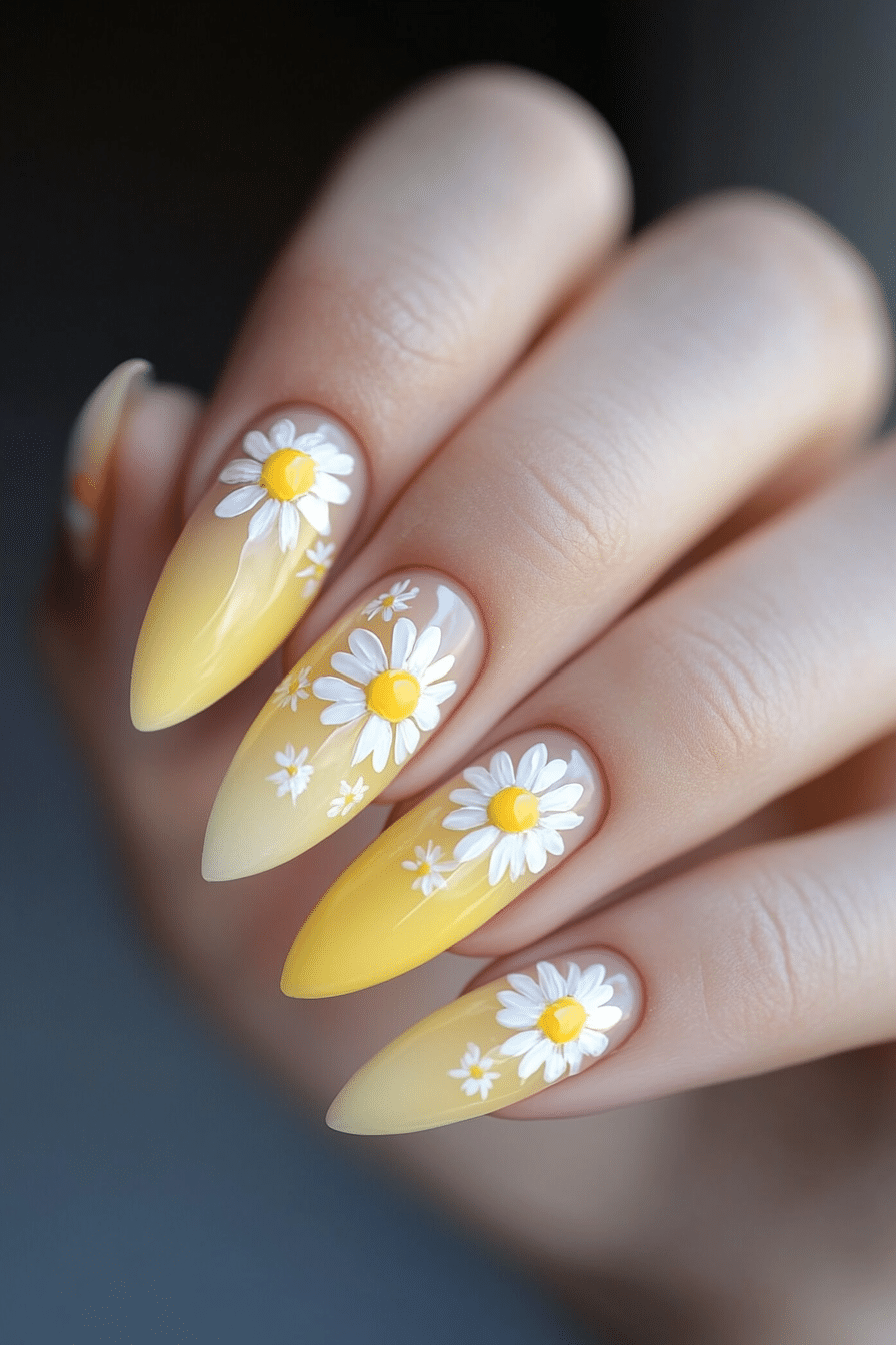 5. Daisy Fade Ombre (Yellow Nail Design Ideas) - Yellow Nail Design Ideas