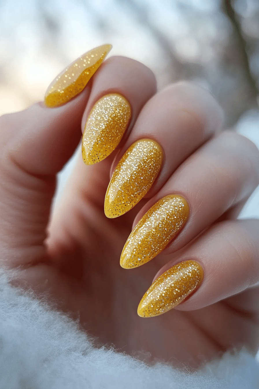 6. Golden Hour Glitter (Yellow Nail Design Ideas) - Yellow Nail Design Ideas