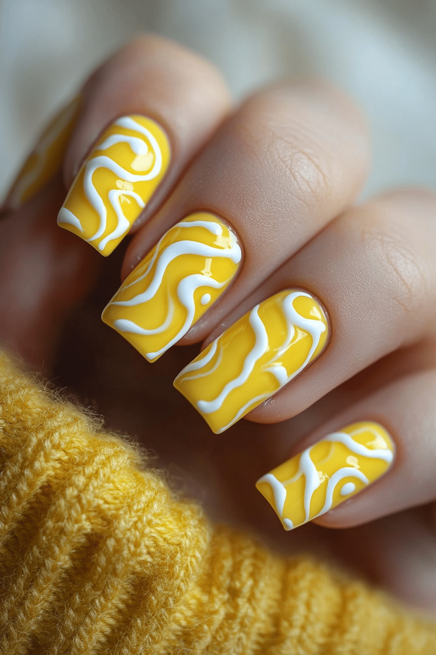 8. Sunbeam Squiggles (Yellow Nail Design Ideas) - Yellow Nail Design Ideas