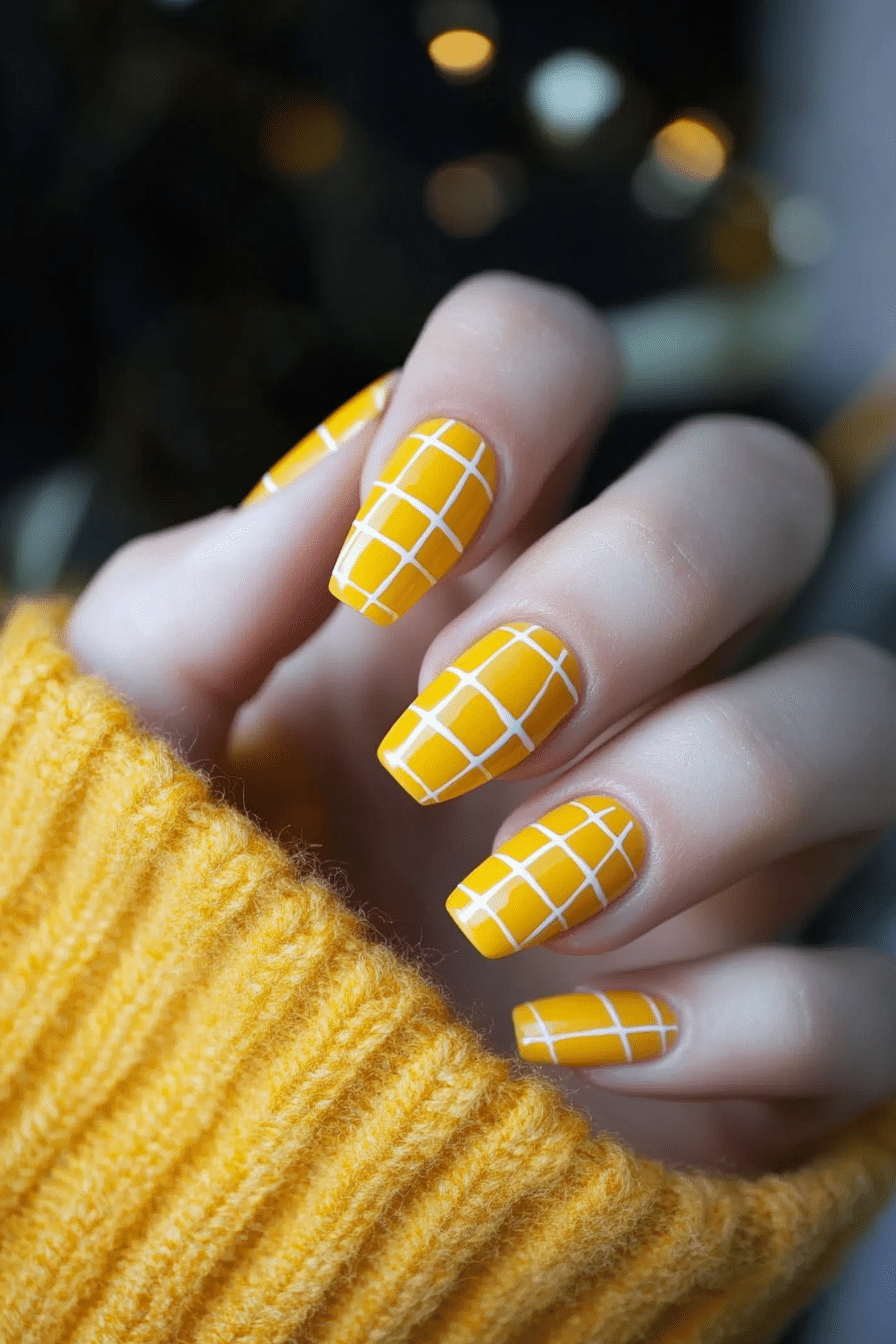 9. Yellow Grid Pop Art (Yellow Nail Design Ideas) - Yellow Nail Design Ideas