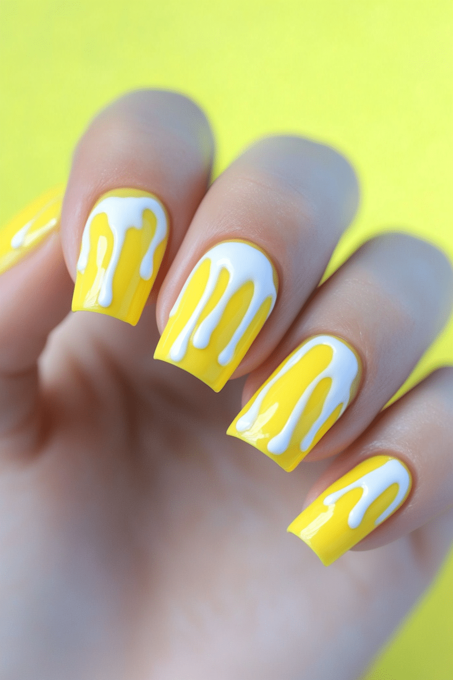 11. Lemonade Drip Art (Yellow Nail Design Ideas) - Yellow Nail Design Ideas