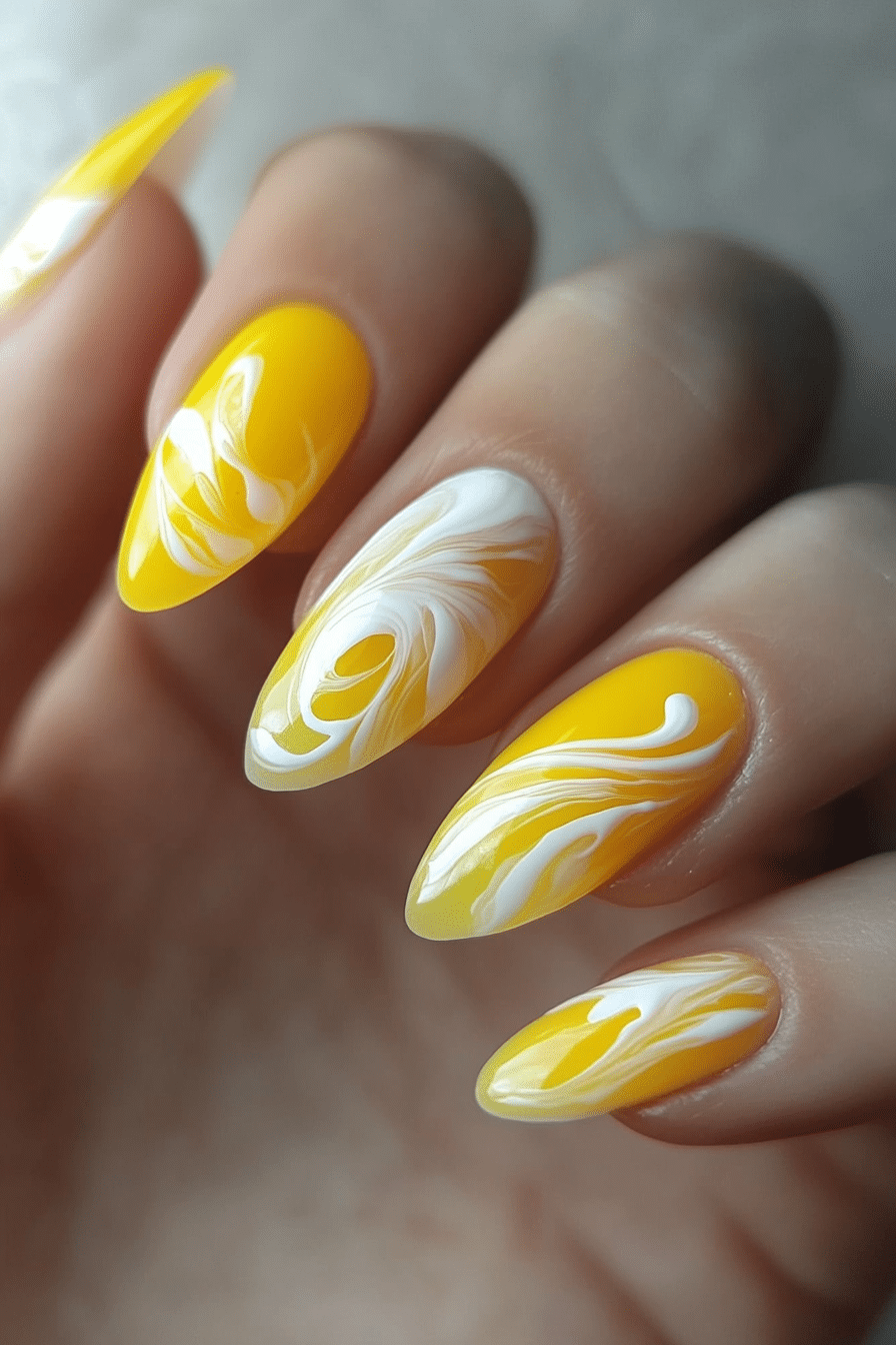 14. Abstract Yellow Smoke (Yellow Nail Design Ideas) - Yellow Nail Design Ideas