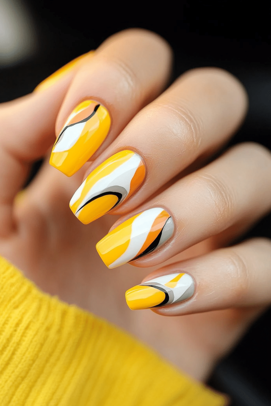 15. Zesty Geometric Shapes (Yellow Nail Design Ideas) - Yellow Nail Design Ideas