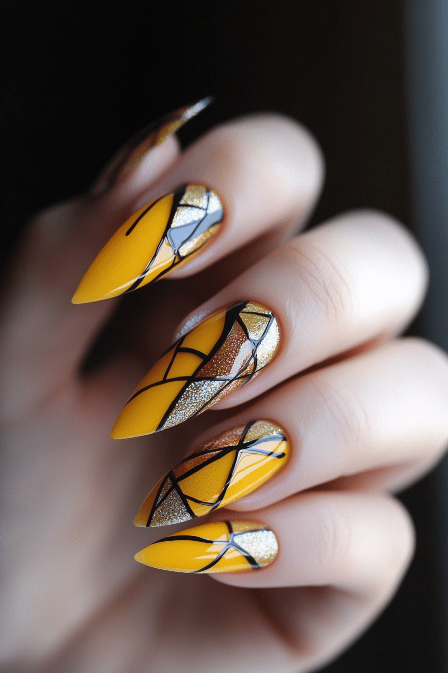 18. Mustard Mosaic (Yellow Nail Design Ideas) - Yellow Nail Design Ideas