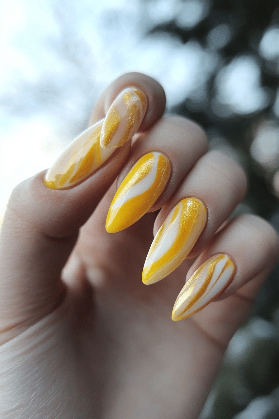 19. Yellow and Smoke Quartz (Yellow Nail Design Ideas) - Yellow Nail Design Ideas