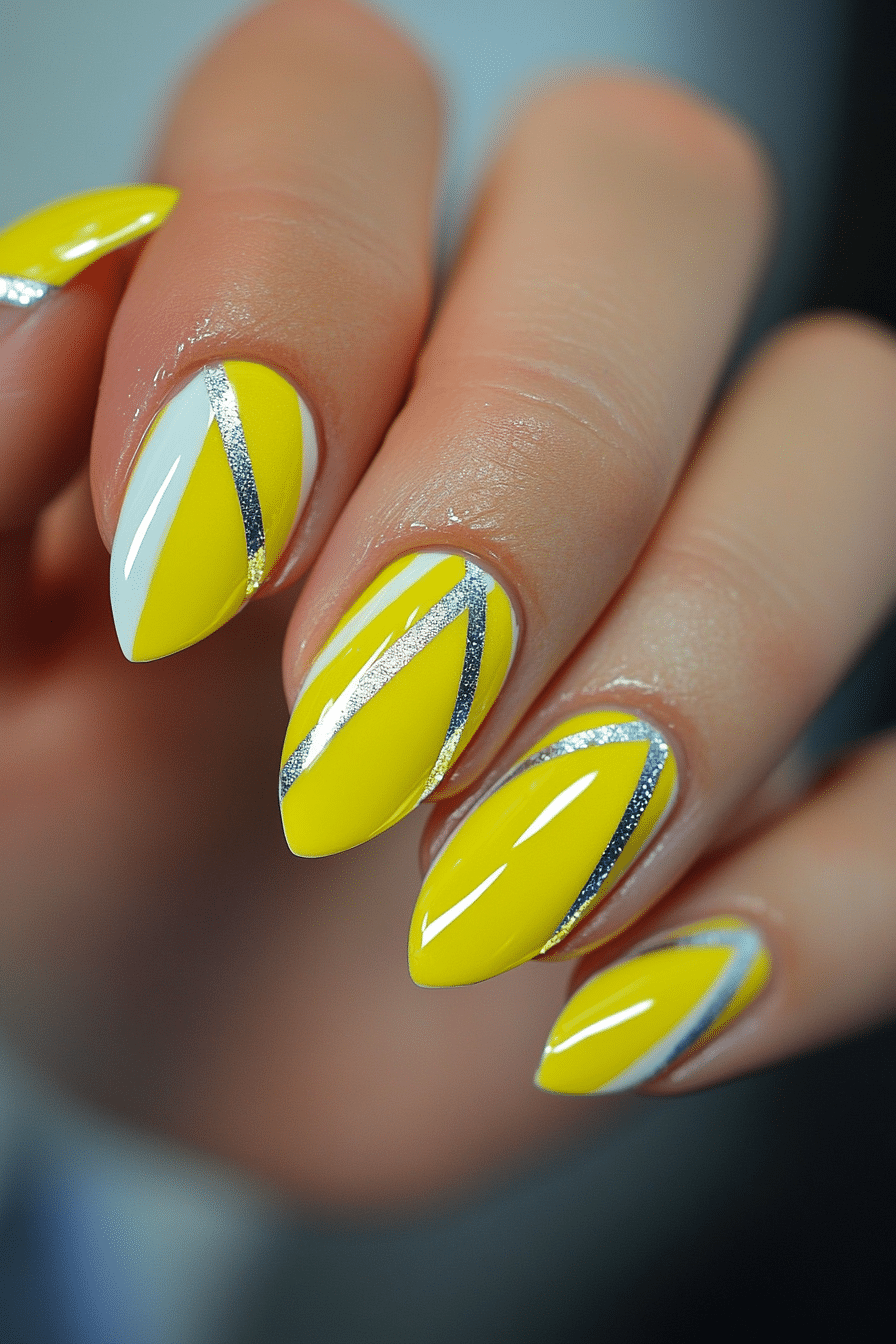 20. Neon Sunshine Lines (Yellow Nail Design Ideas) - Yellow Nail Design Ideas