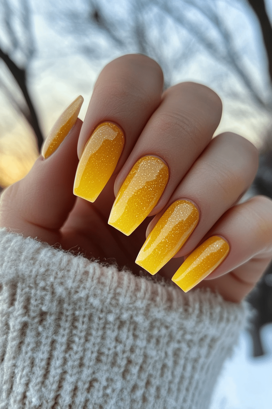 22. Golden Glow Gradient (Yellow Nail Design Ideas) - Yellow Nail Design Ideas
