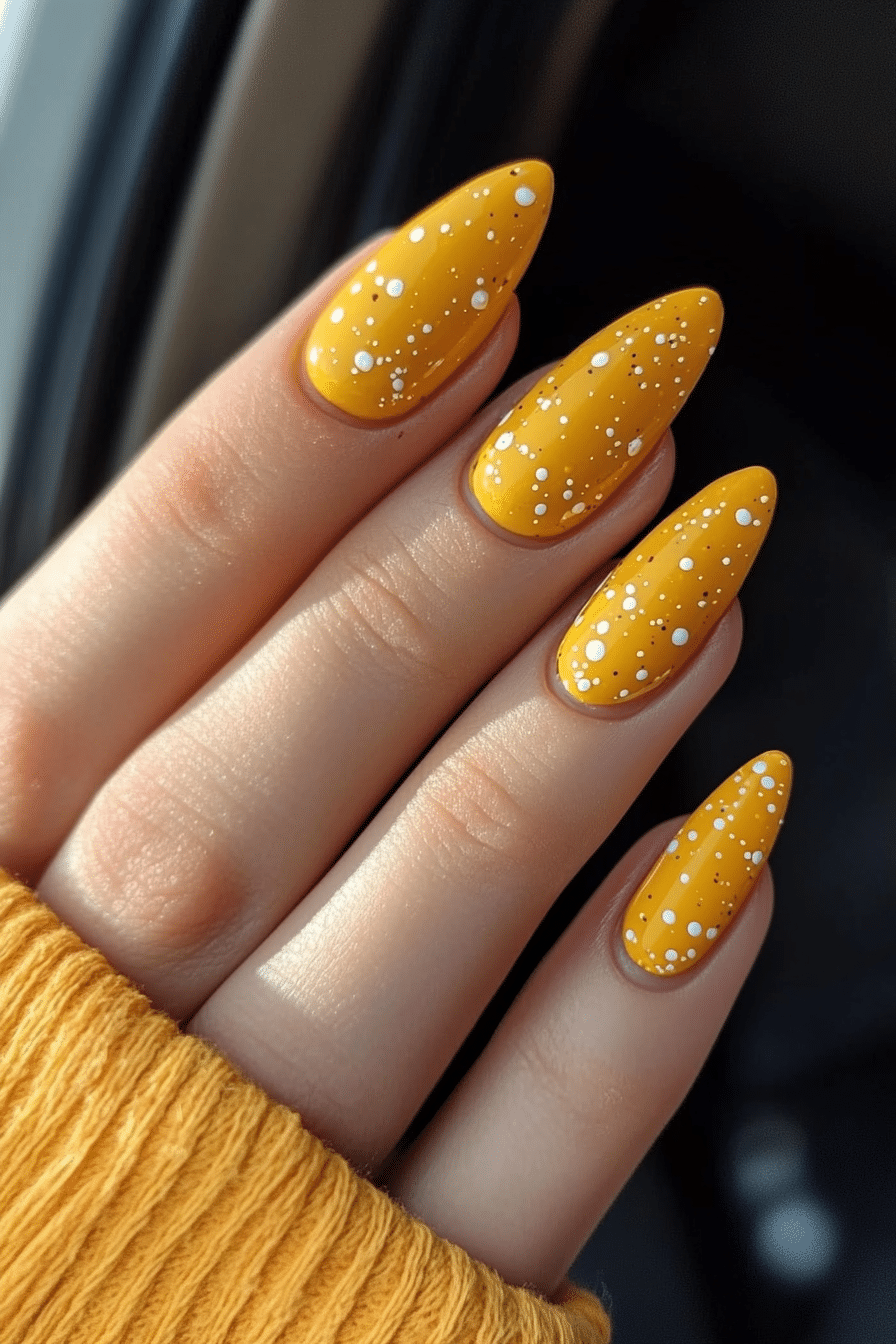 23. Marigold Matte Splatter (Yellow Nail Design Ideas) - Yellow Nail Design Ideas