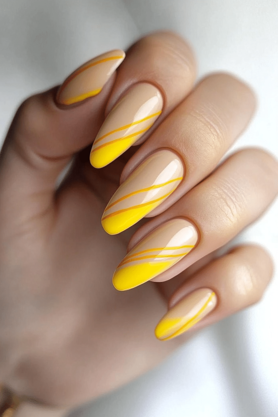 26. Minimalist Yellow Lines (Yellow Nail Design Ideas) - Yellow Nail Design Ideas