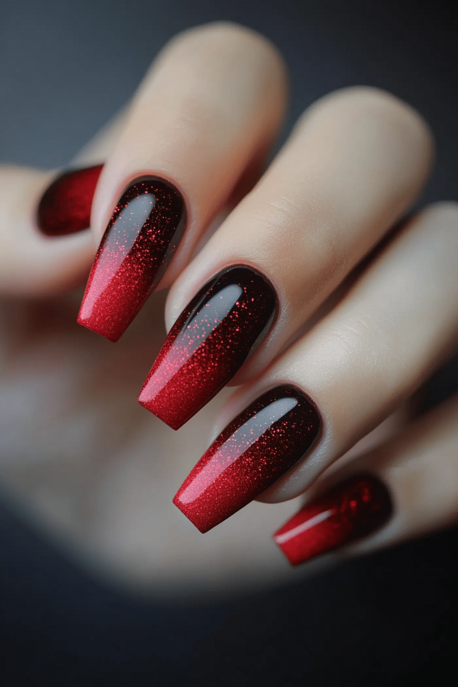 9. Berry Blood Smoke (Dark Red Coffin Nail Design Ideas) - Dark Red Coffin Nail Design Ideas
