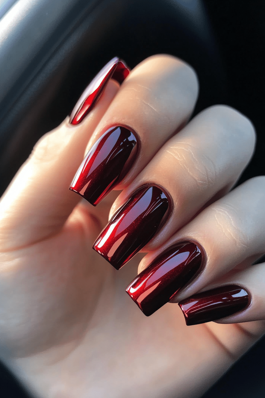 11. Metal Rose Depth (Dark Red Coffin Nail Design Ideas) - Dark Red Coffin Nail Design Ideas