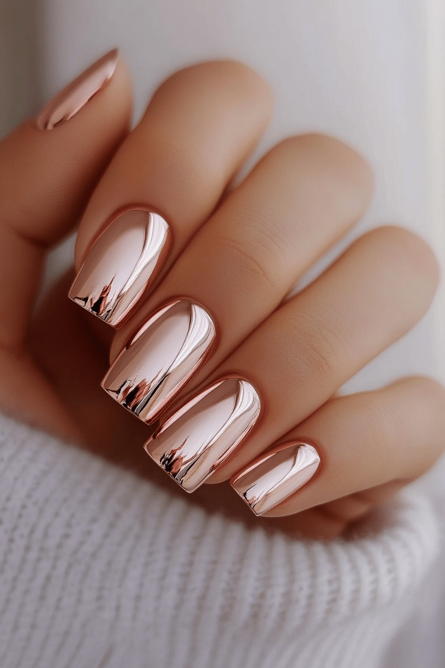 1. Rose Gold Mirror Chrome (Chrome Nail Design Ideas) - Chrome Nail Design Ideas