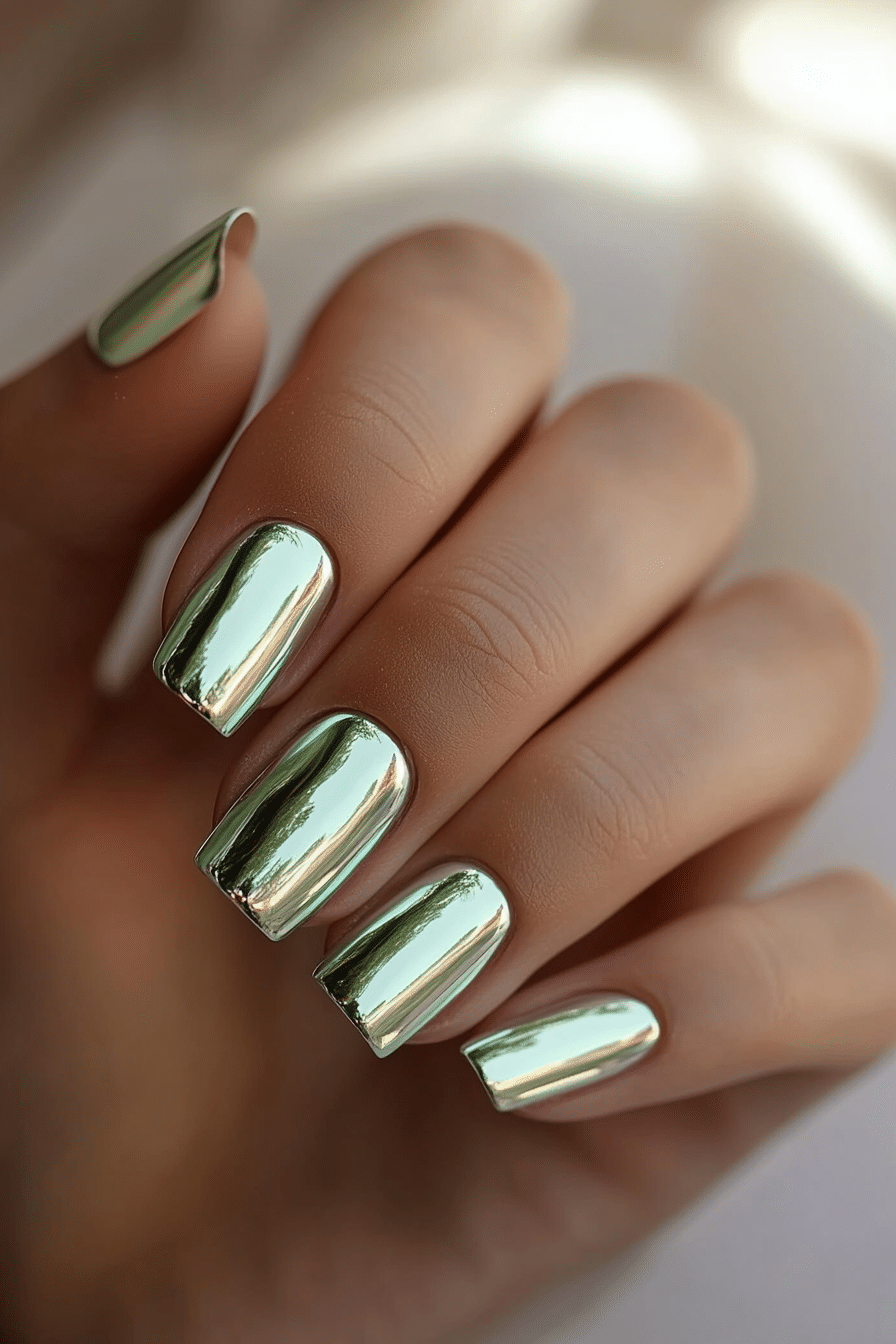 5. Pale Mint Chrome (Chrome Nail Design Ideas) - Chrome Nail Design Ideas