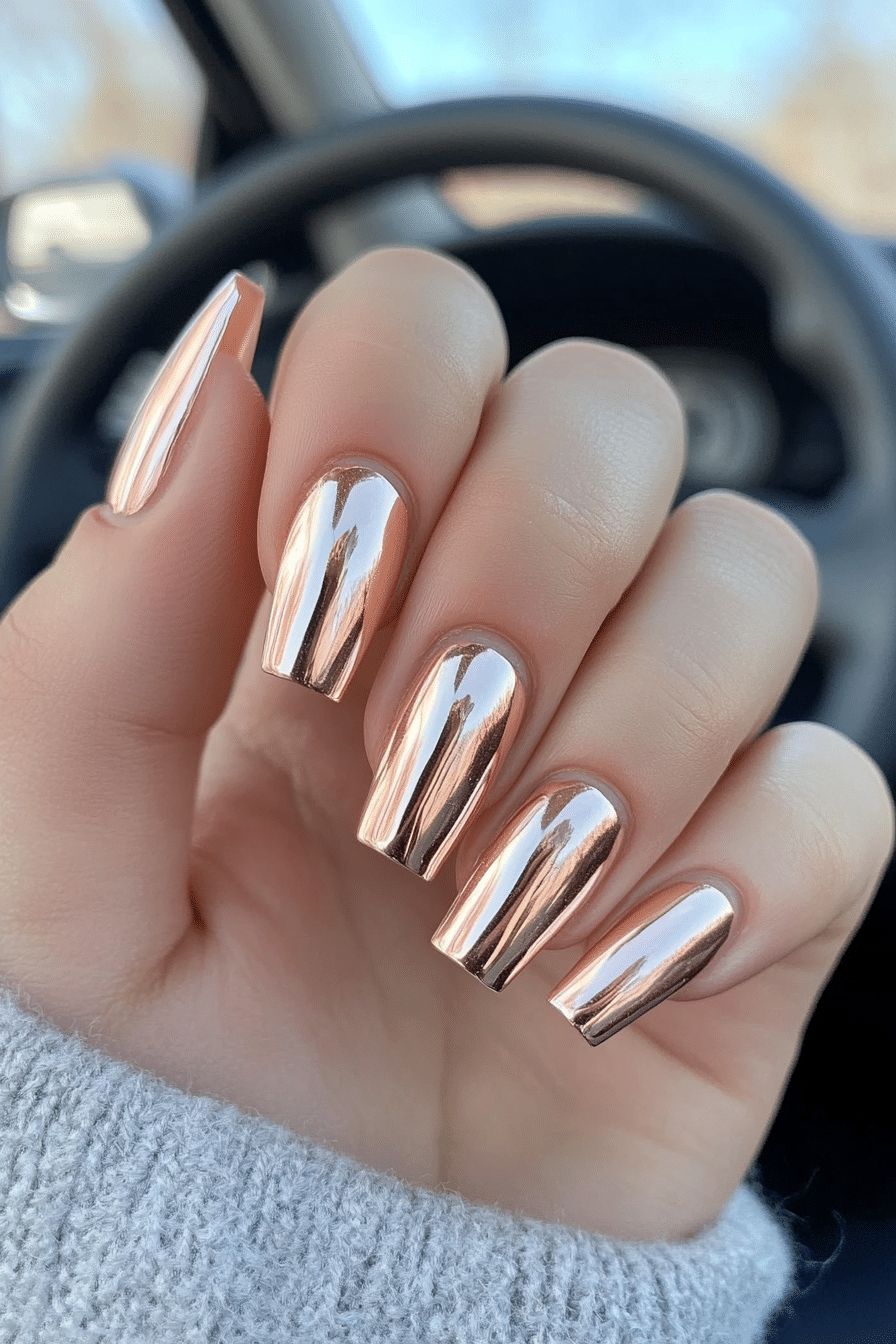8. Peach Champagne Chrome (Chrome Nail Design Ideas) - Chrome Nail Design Ideas