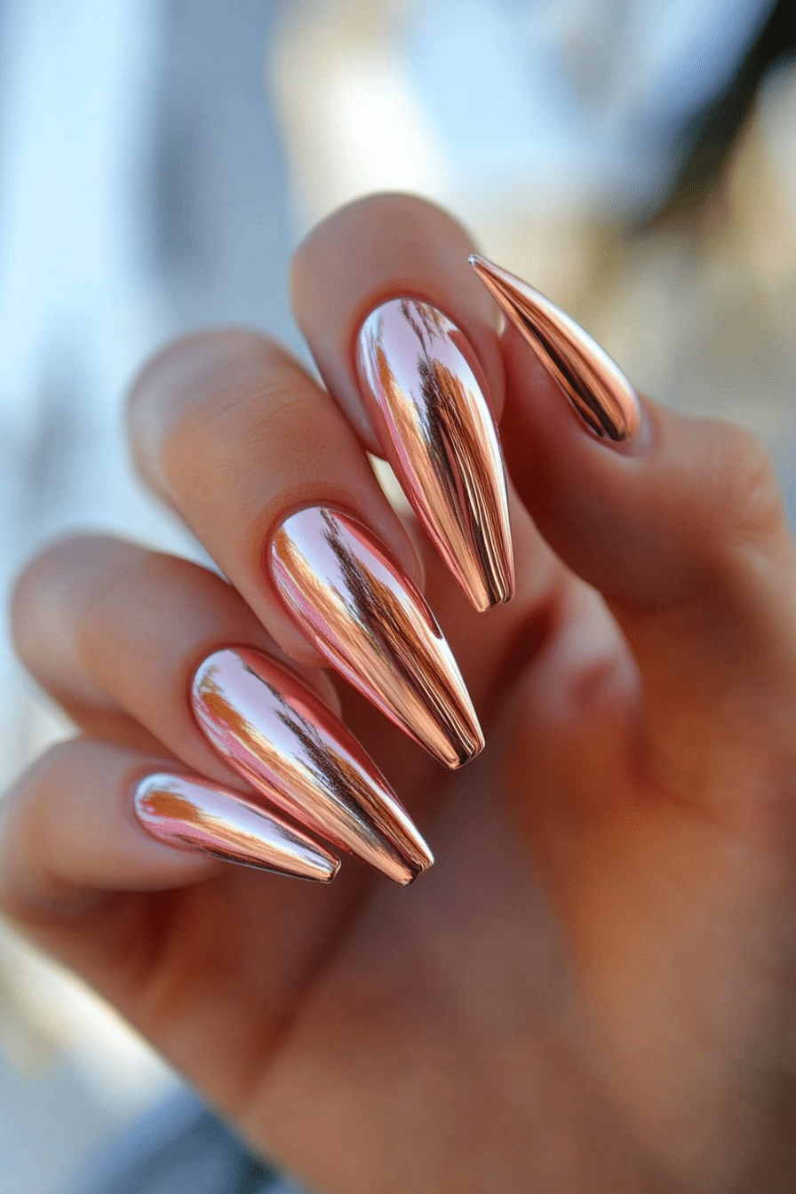 9. Sunset Rose Chrome (Chrome Nail Design Ideas) - Chrome Nail Design Ideas