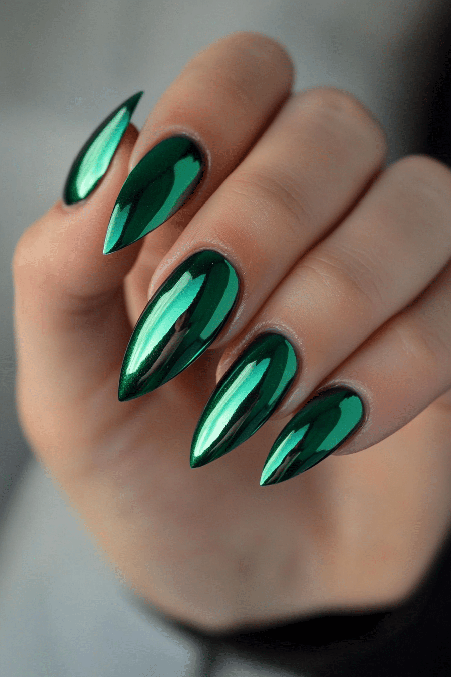 10. Emerald Foil Chrome (Chrome Nail Design Ideas) - Chrome Nail Design Ideas