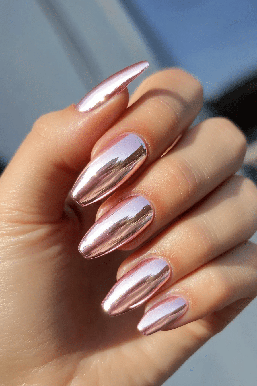 22. Blush Chrome Gloss (Chrome Nail Design Ideas) - Chrome Nail Design Ideas
