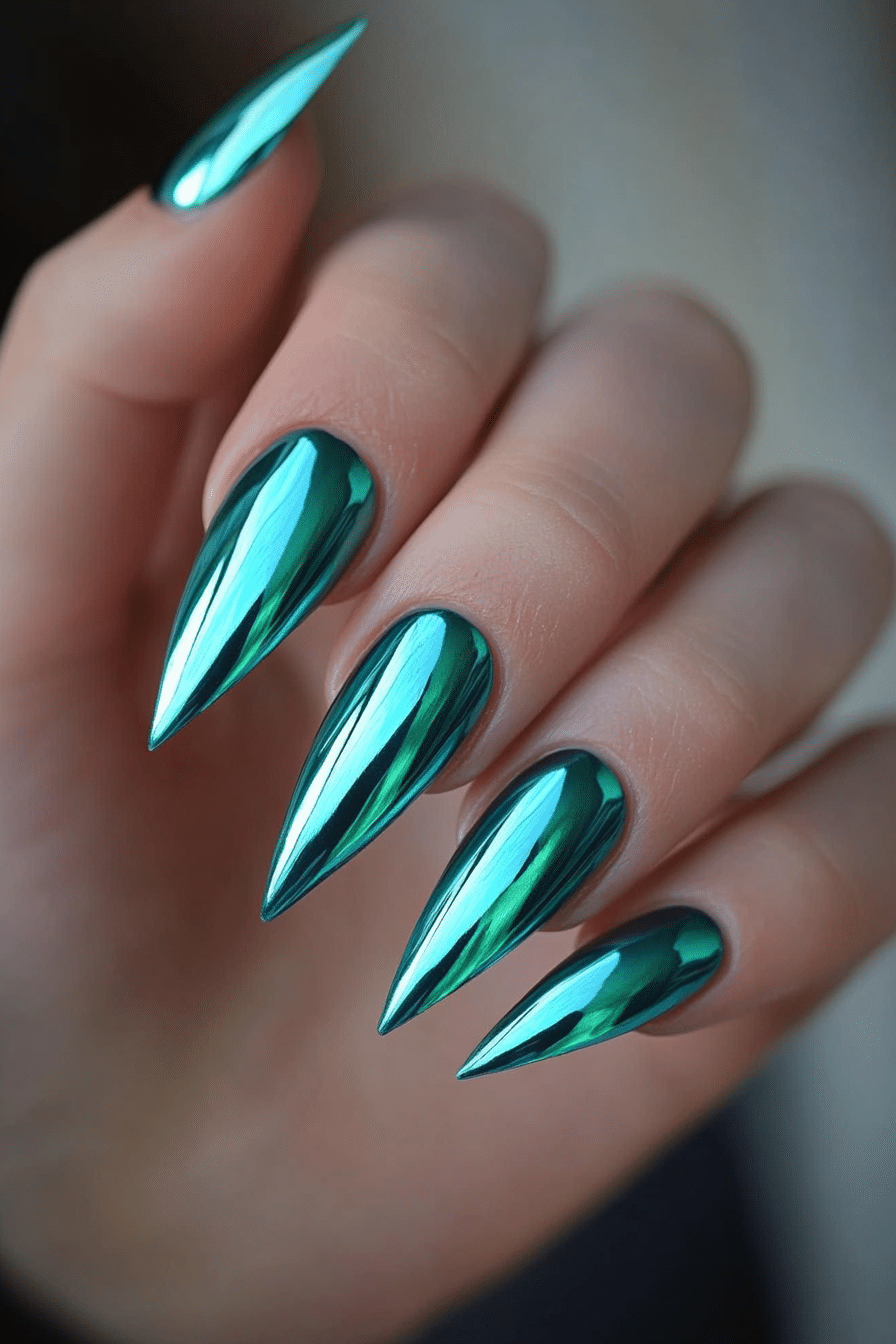 23. Teal Tide Chrome (Chrome Nail Design Ideas) - Chrome Nail Design Ideas