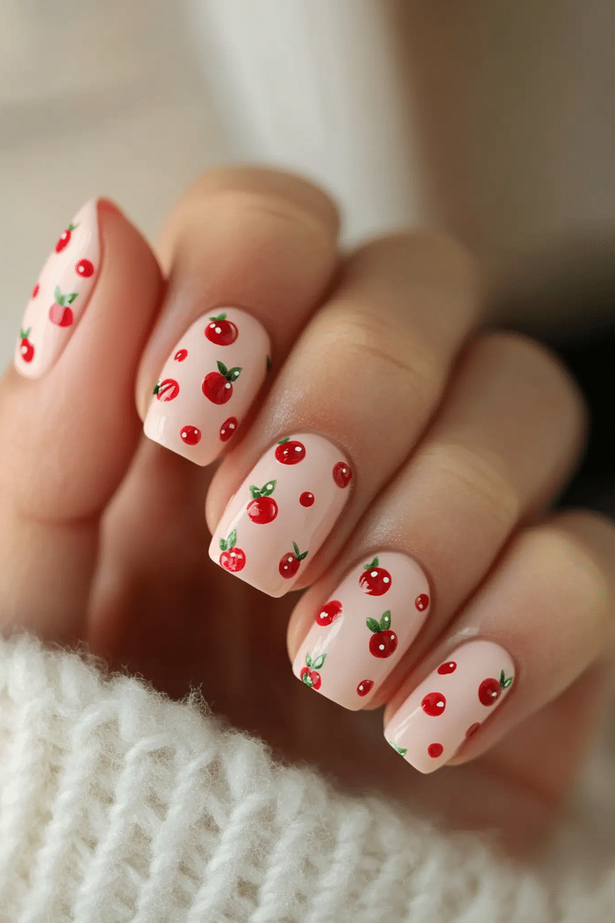 1. Cherry Dot Delight (Cute Short Nail Design Ideas) - Cute Short Nail Design Ideas