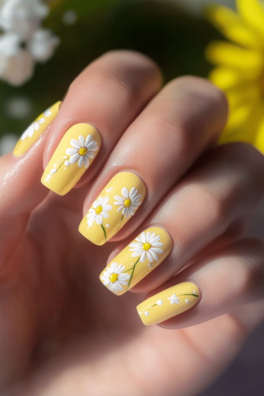 2. Daisy Daydream (Cute Short Nail Design Ideas) - Cute Short Nail Design Ideas