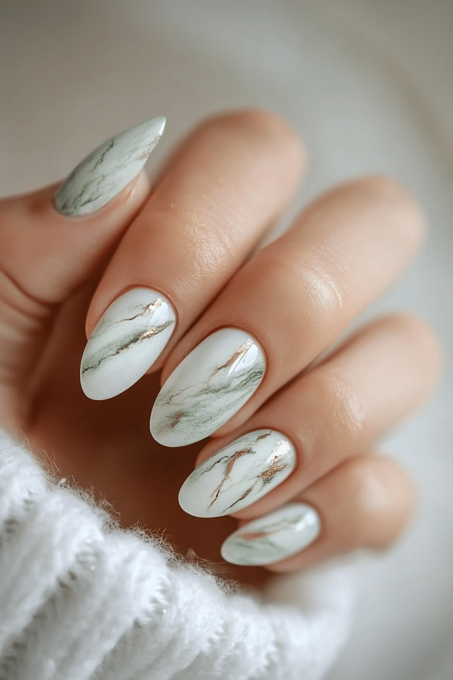 3. Muted Mint Marble (Cute Short Nail Design Ideas) - Cute Short Nail Design Ideas