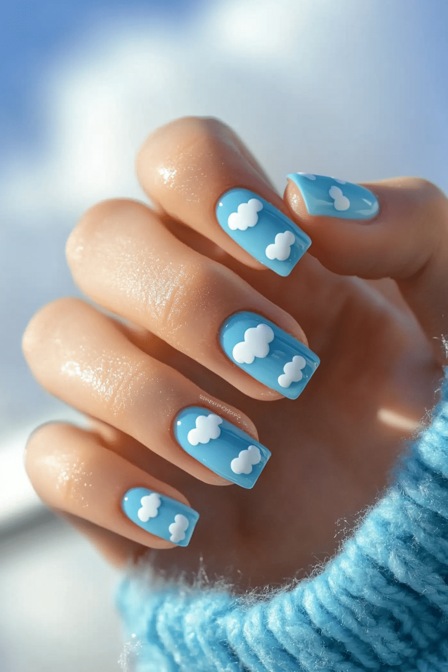 7. Cloud Nine (Cute Short Nail Design Ideas) - Cute Short Nail Design Ideas