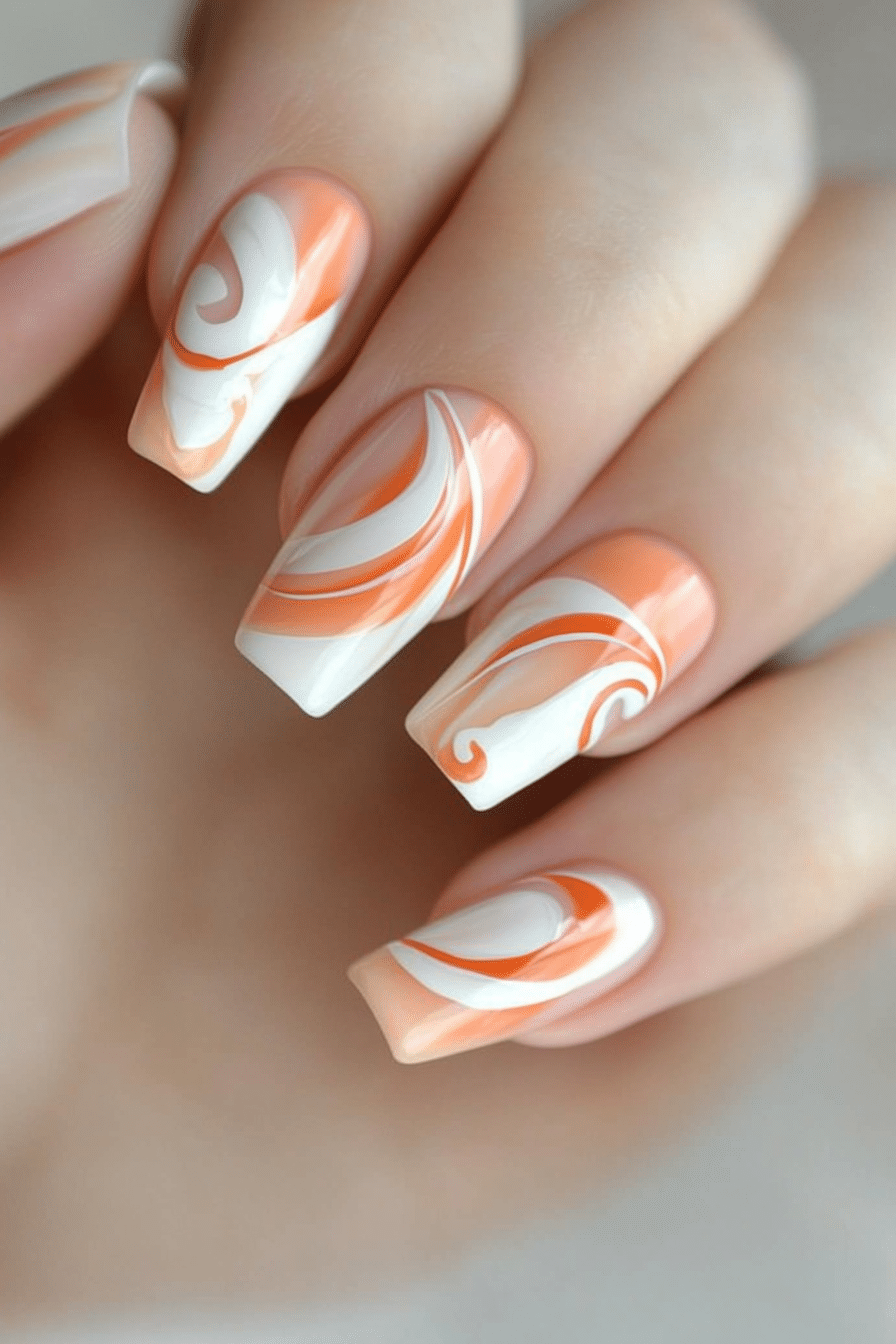 10. Apricot Swirl (Cute Short Nail Design Ideas) - Cute Short Nail Design Ideas