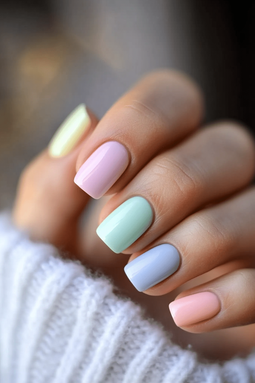 11. Pastel Puzzle (Cute Short Nail Design Ideas) - Cute Short Nail Design Ideas