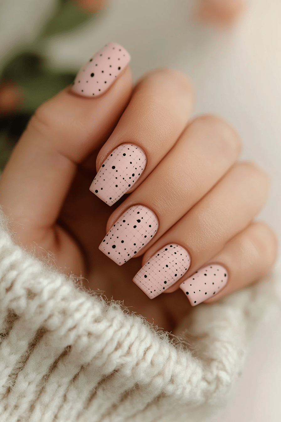 25. Dusty Rose Dot Grid (Cute Short Nail Design Ideas) - Cute Short Nail Design Ideas