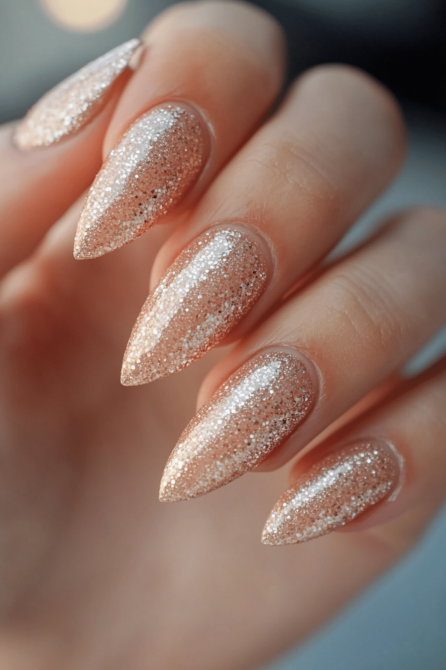 3. Peachy Champagne Shimmer (Glitter Nail Design Ideas) - Glitter Nail Design Ideas
